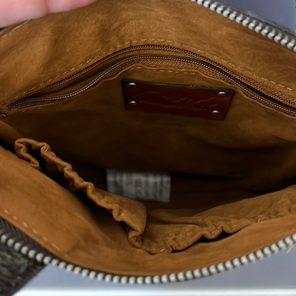 NWT Patricia Nash Stipes Sling Crossbody Tooled Turqouise Leather Bag - Picture 8 of 9